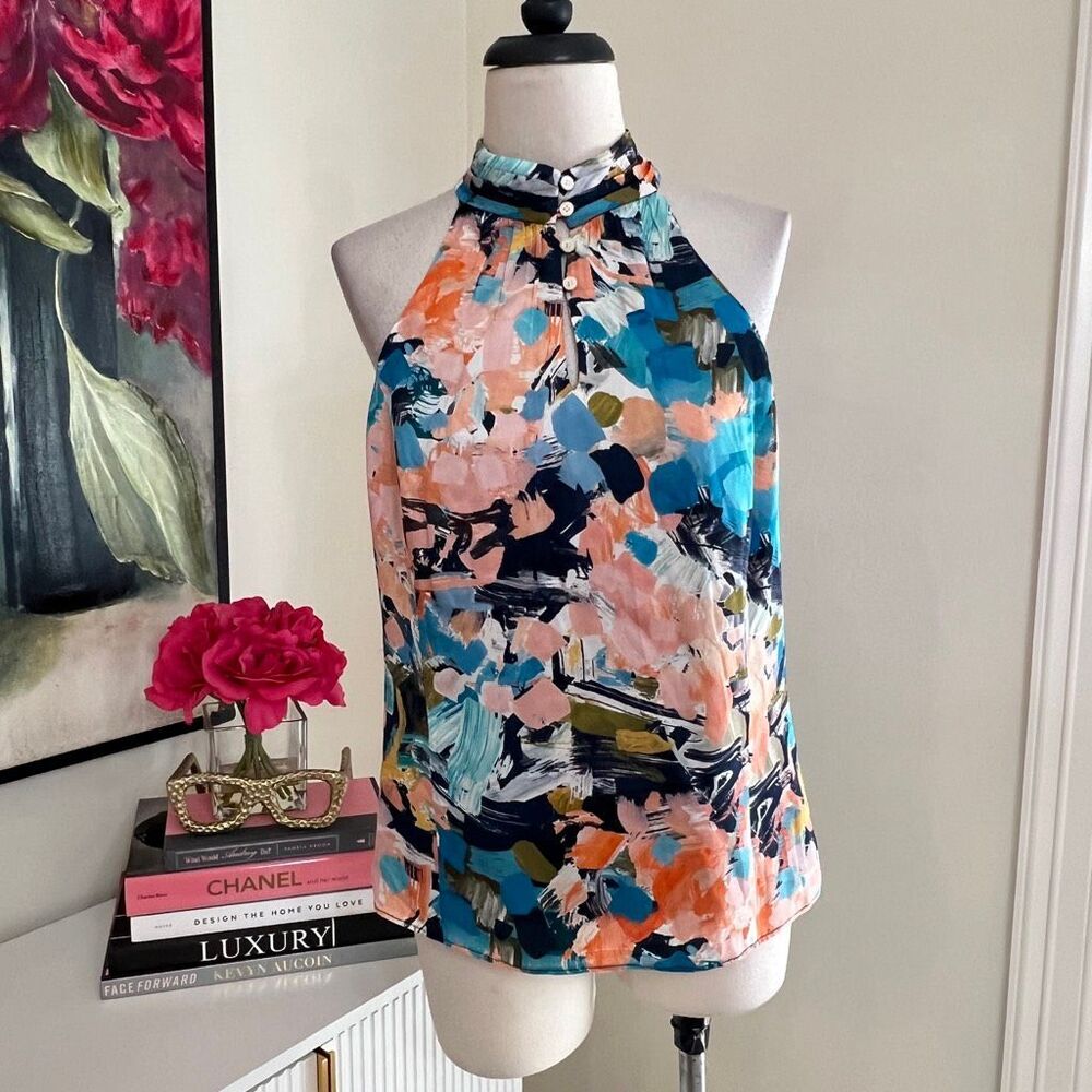 Etcetera Women's Sleeveless High Neck Paint Splash Print Top Multicolor Size 6